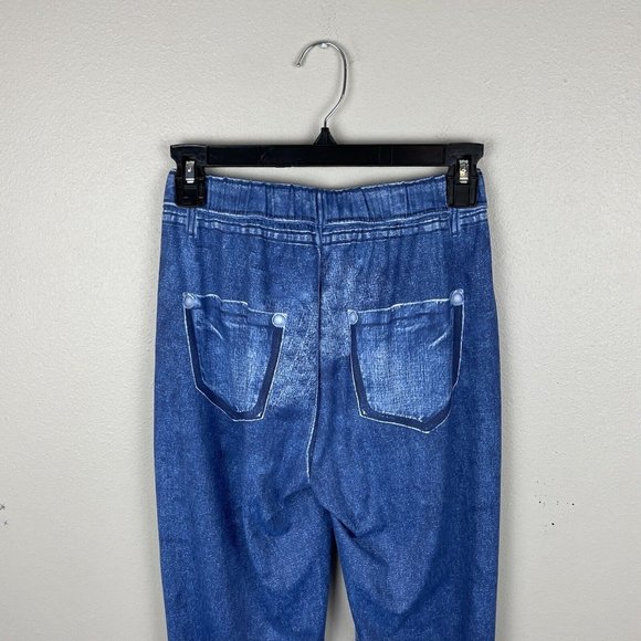 Zyia Distressed Denim Joggers Women's XS Blue Elastic Waist Stretch Faux Jeans - Picture 7 of 8